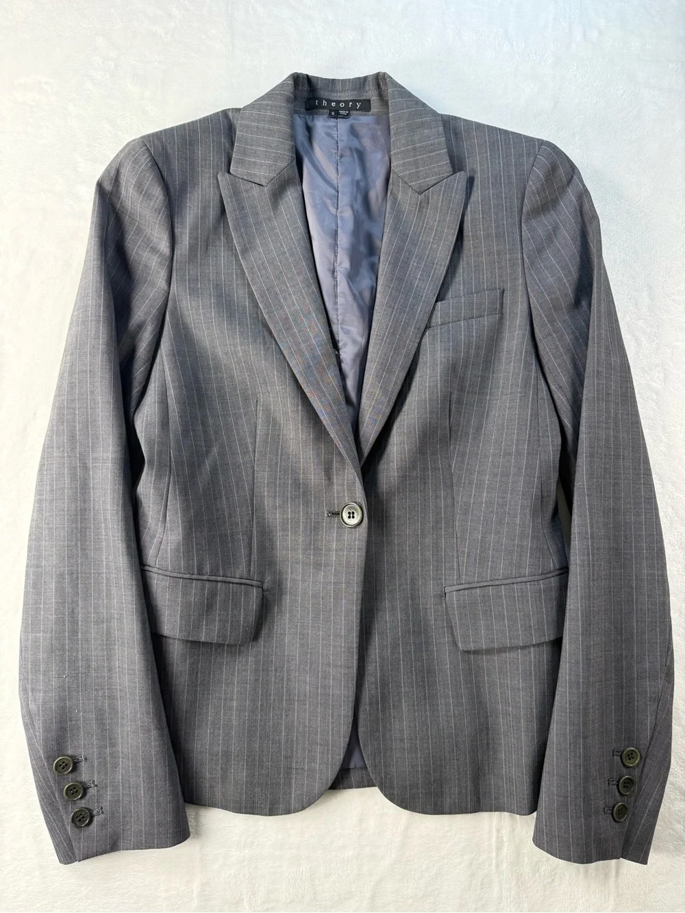 Theory Gabe B Praise Gray Pinstripe Wool Blend Blazer Jacket Size 0 Career